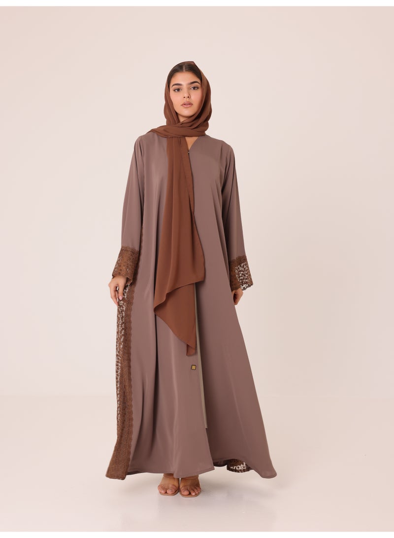 IKKXA Cocoa Lace Abaya ABY1232 Brown - Image 5